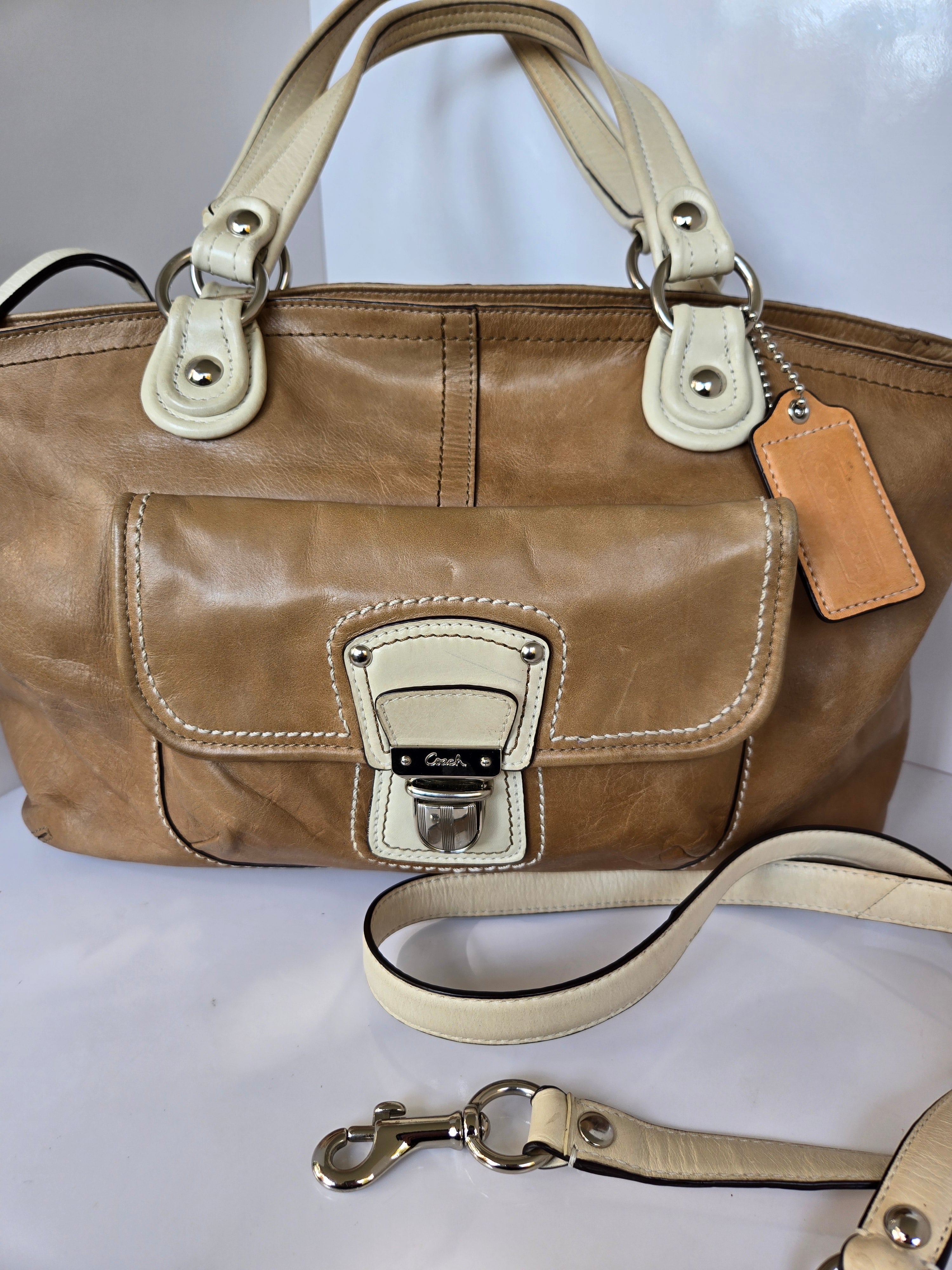 Coach Tan and Cream Leather Shoulder/Crossbody Bag