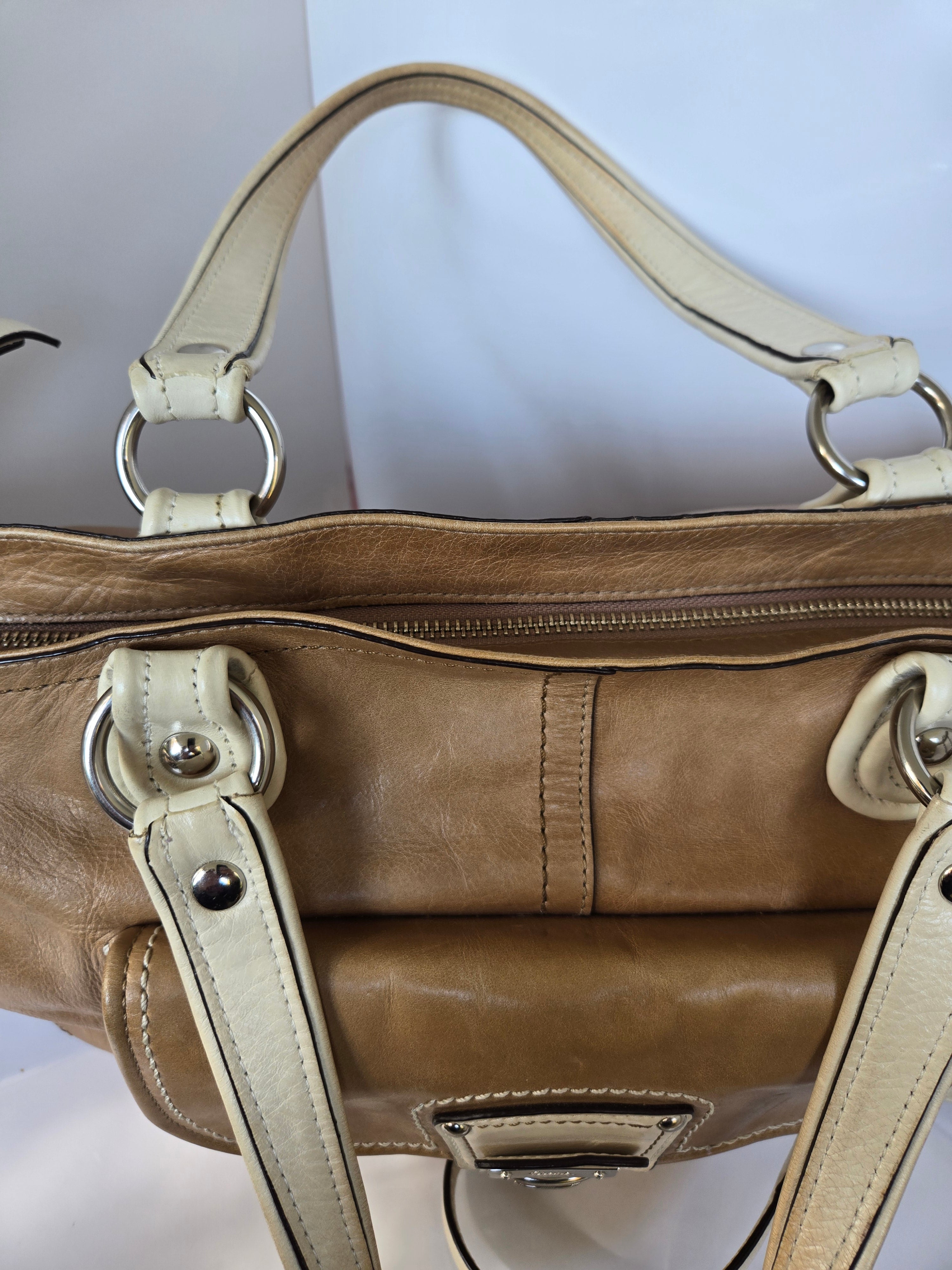 Coach Tan and Cream Leather Shoulder/Crossbody Bag