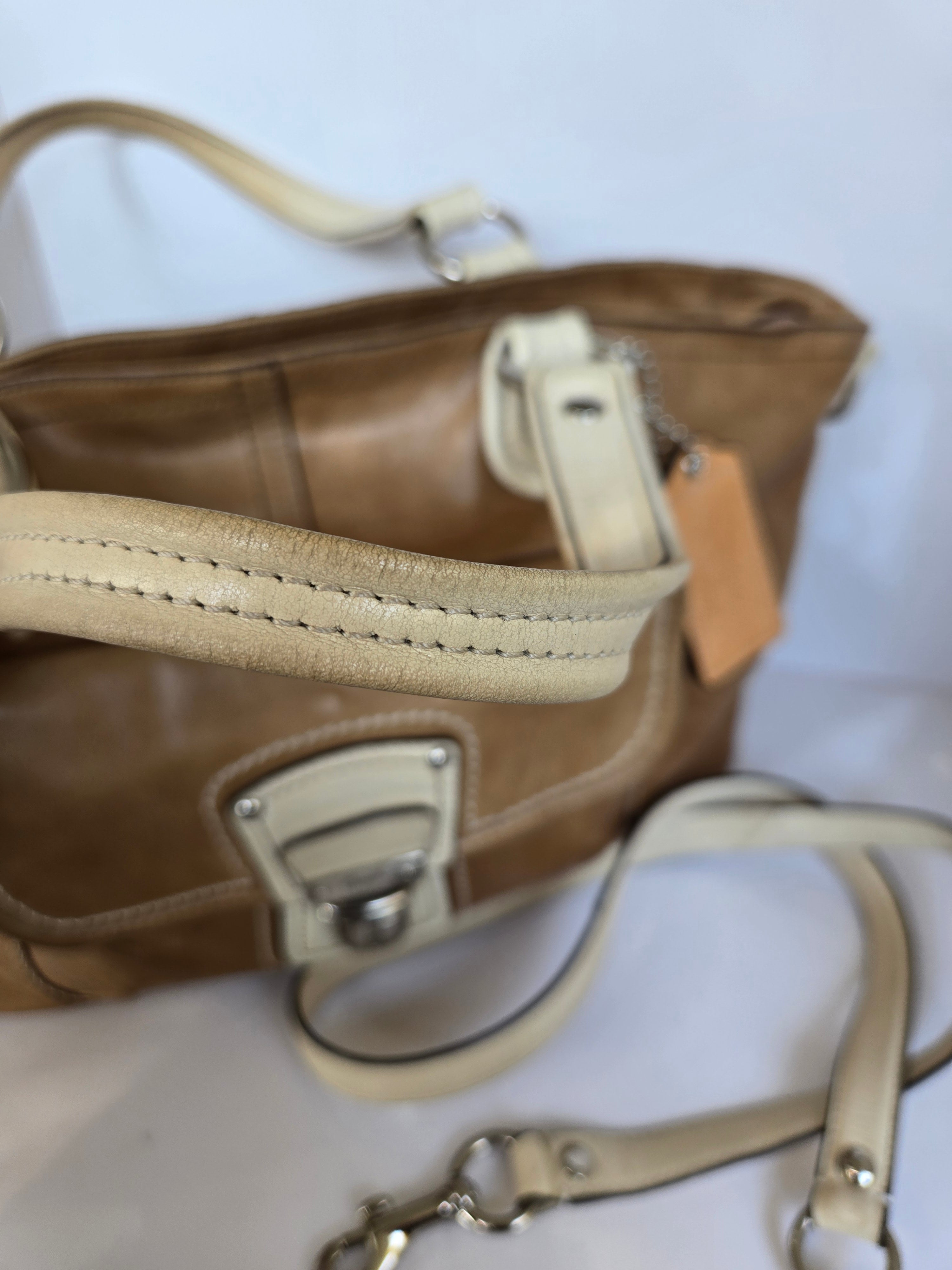 Coach Tan and Cream Leather Shoulder/Crossbody Bag