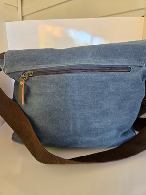 Blue and Brown Canvas, Cotton and leather Shoulder/Crossbody Satchel