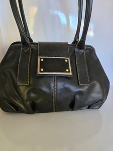 Prune Black Leather Shoulder Bag