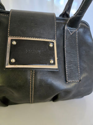 Prune Black Leather Shoulder Bag