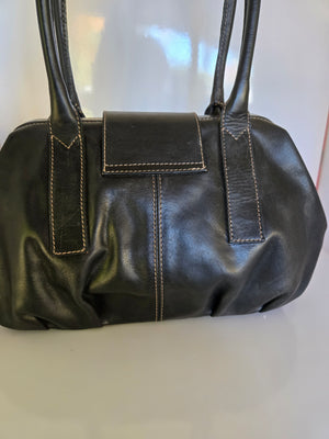 Prune Black Leather Shoulder Bag