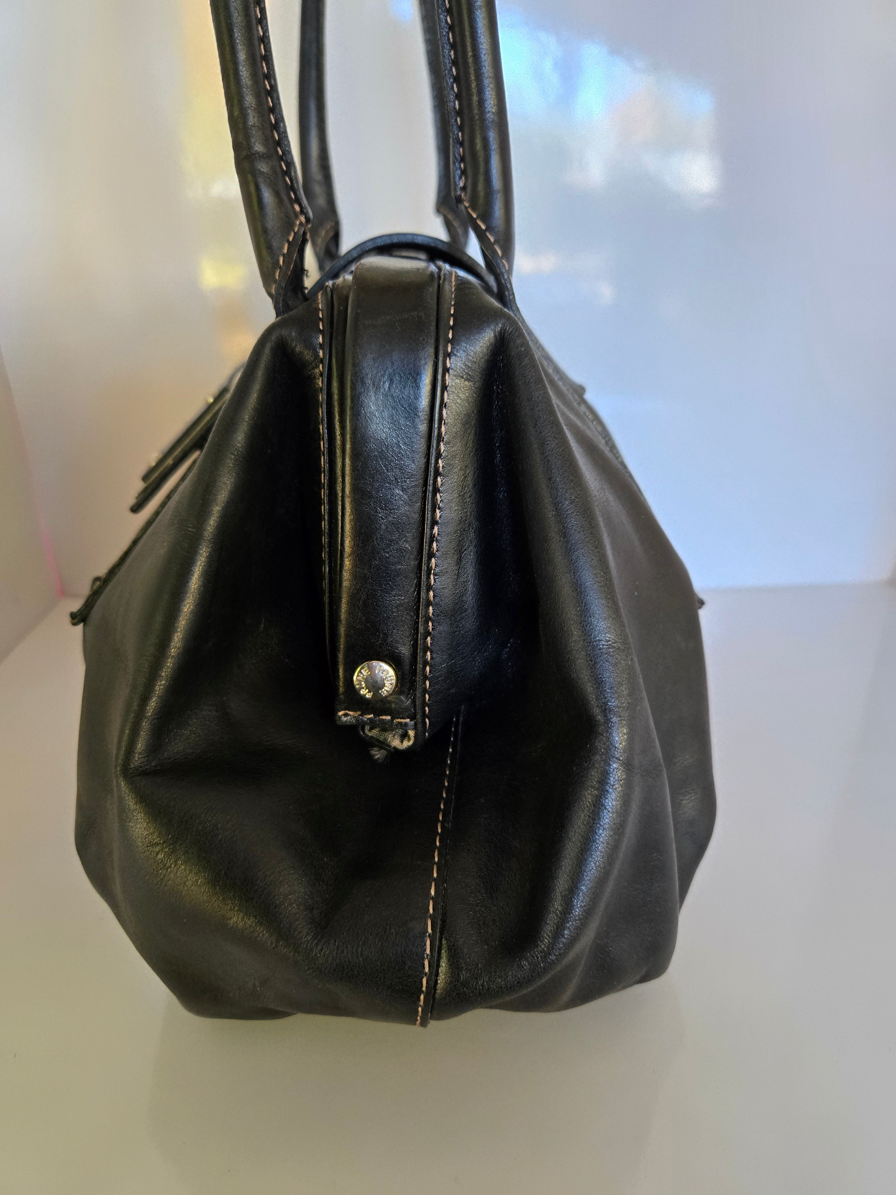 Prune Black Leather Shoulder Bag