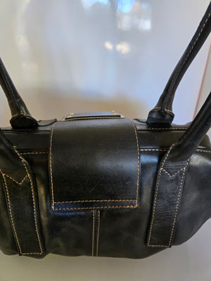 Prune Black Leather Shoulder Bag