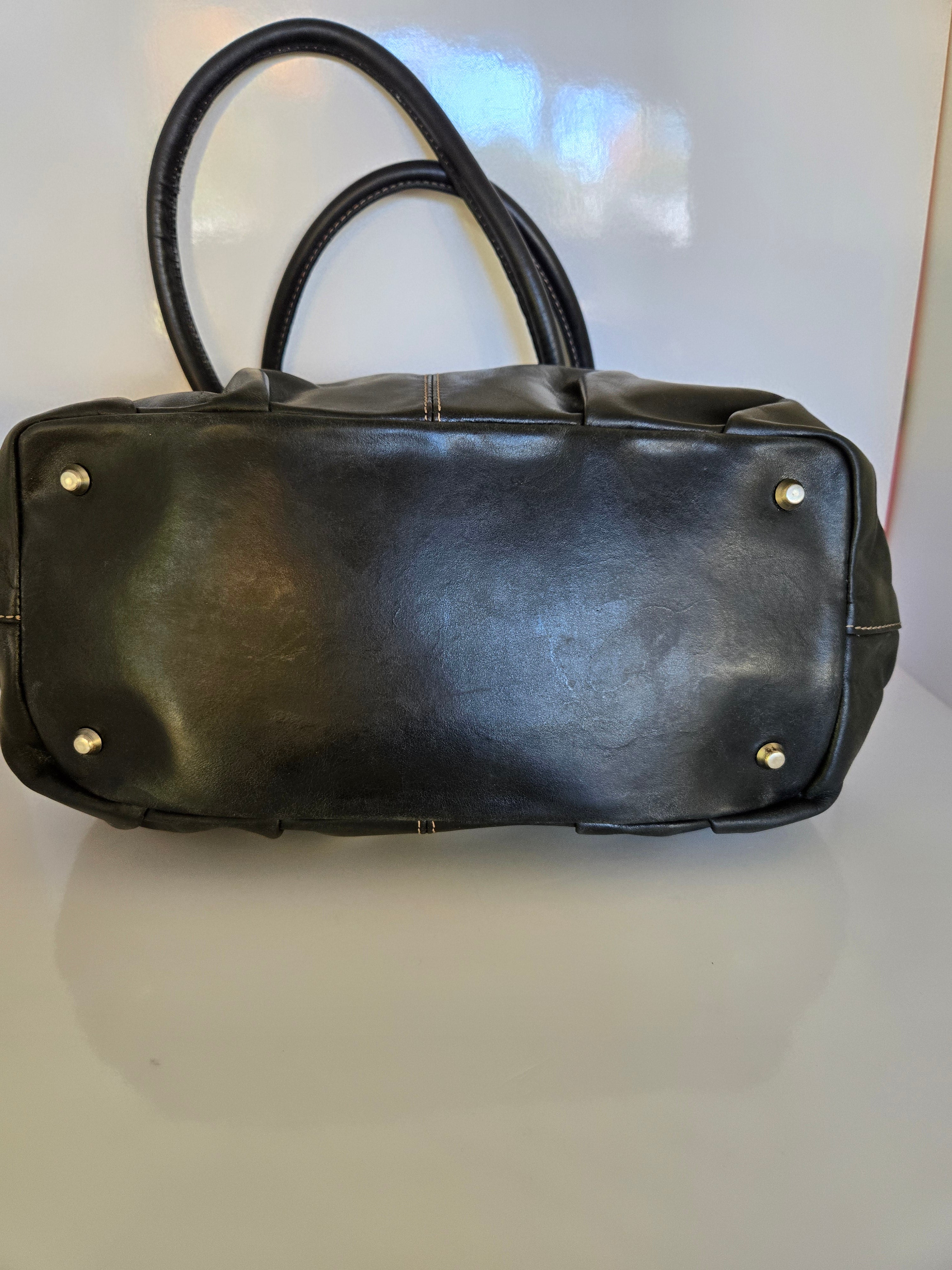 Prune Black Leather Shoulder Bag