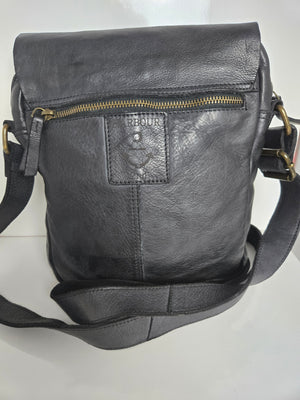 Unisex Black Leather Shoulder/Crossbody Bag