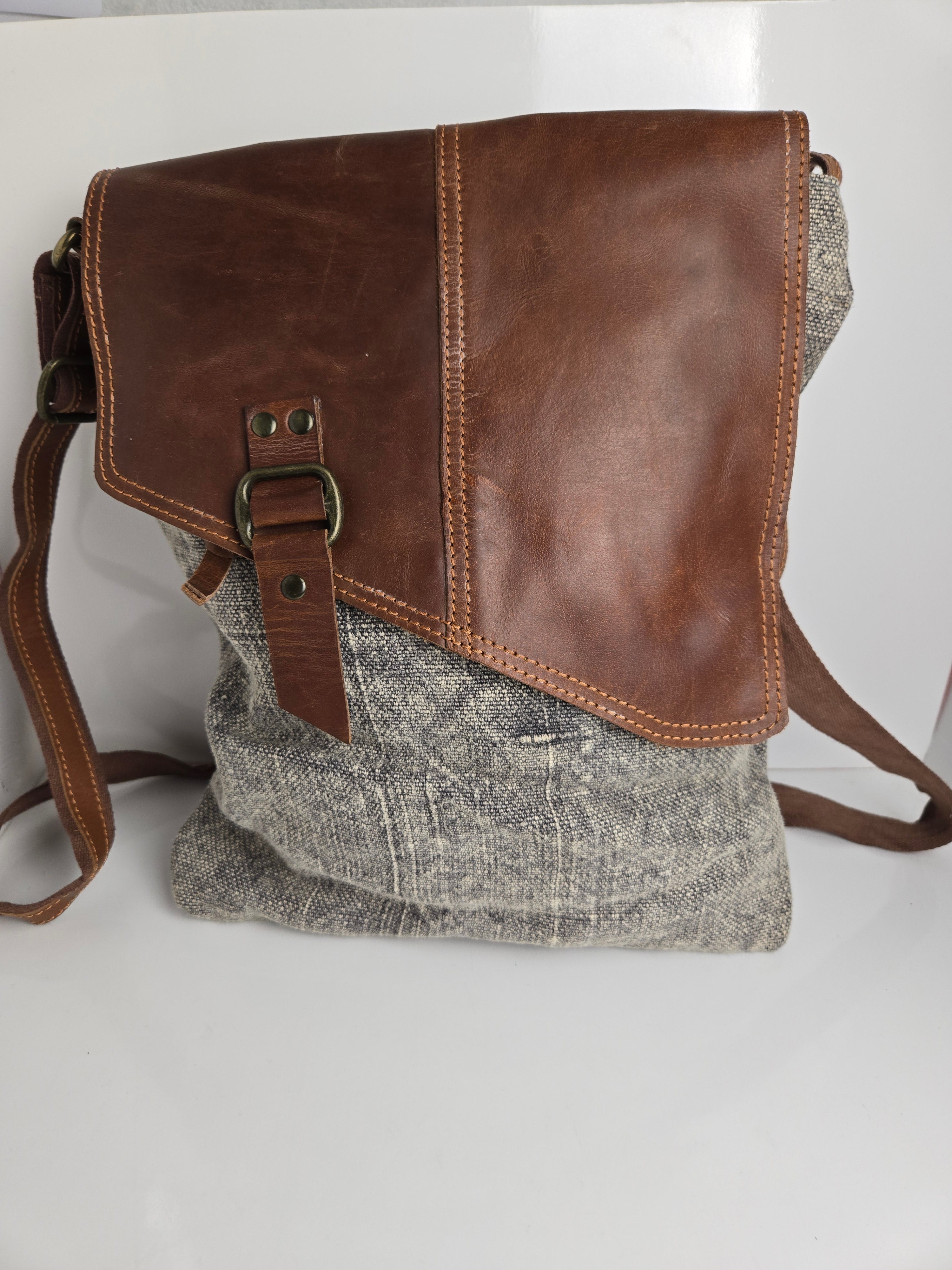 Fabric and Leather Crossbody/Shoulder Bag