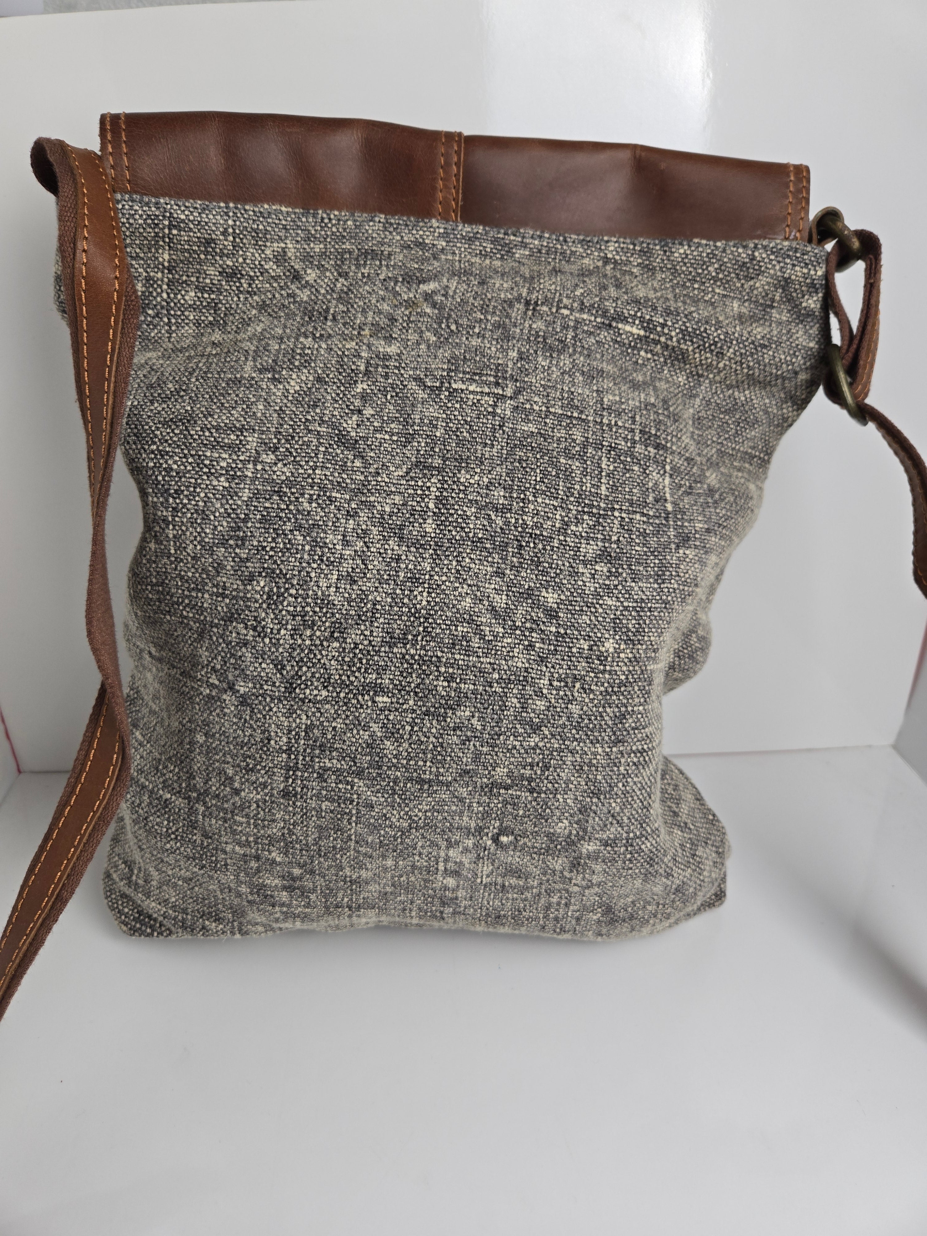 Fabric and Leather Crossbody/Shoulder Bag