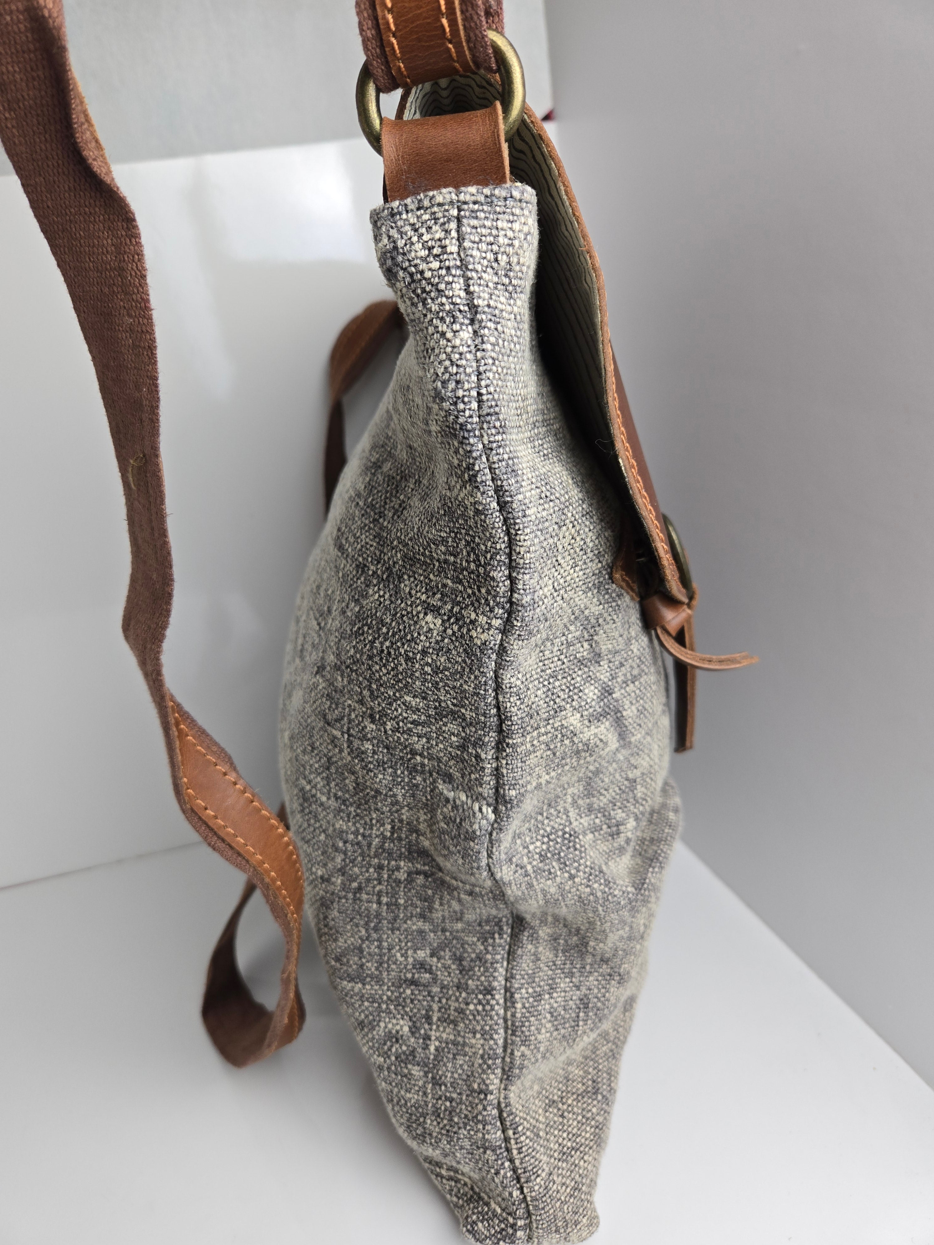 Fabric and Leather Crossbody/Shoulder Bag