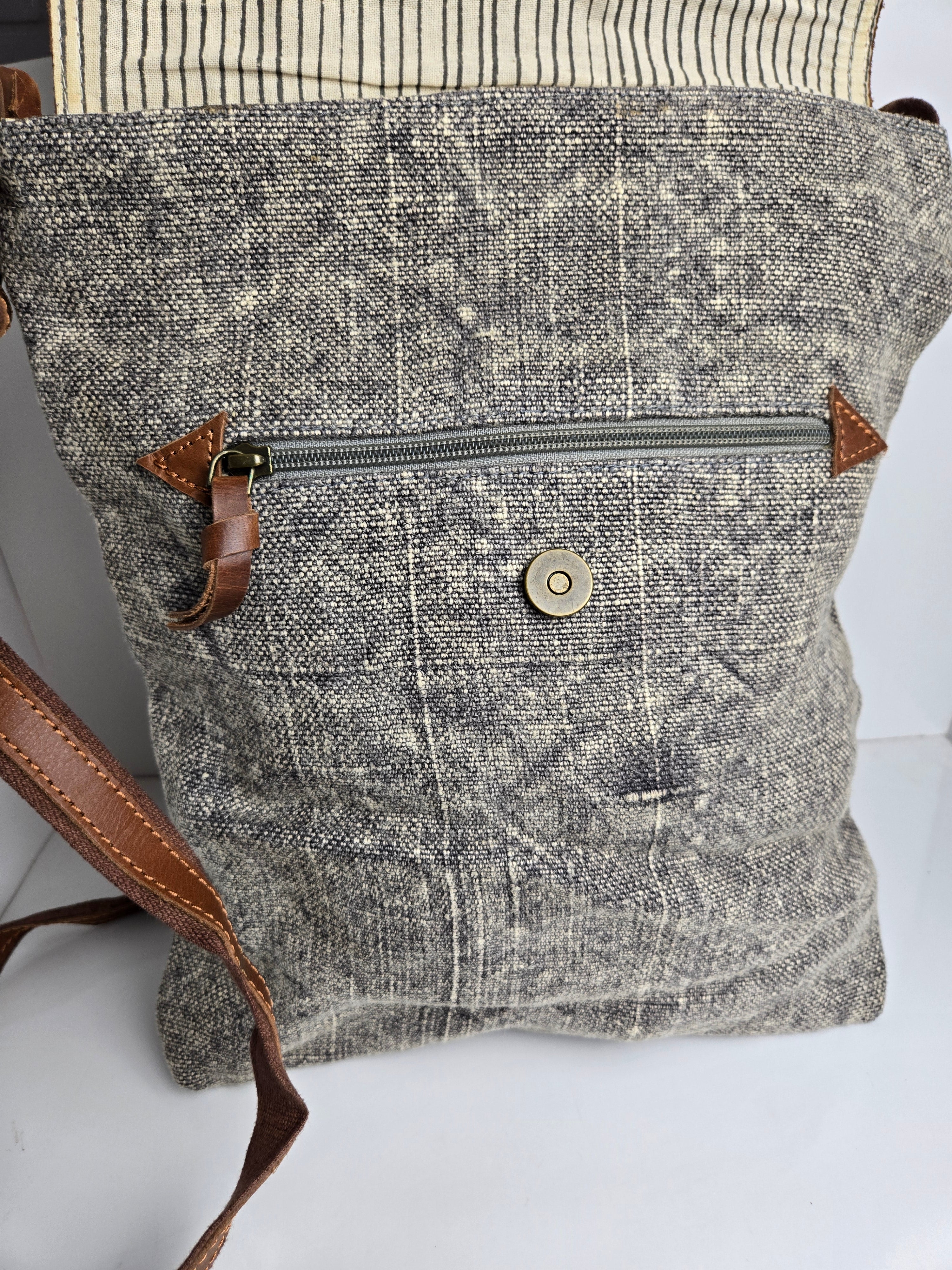 Fabric and Leather Crossbody/Shoulder Bag