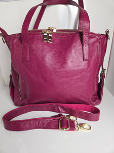 Raspberry Leather Multi compartment Shoulder/Crossbody Bag