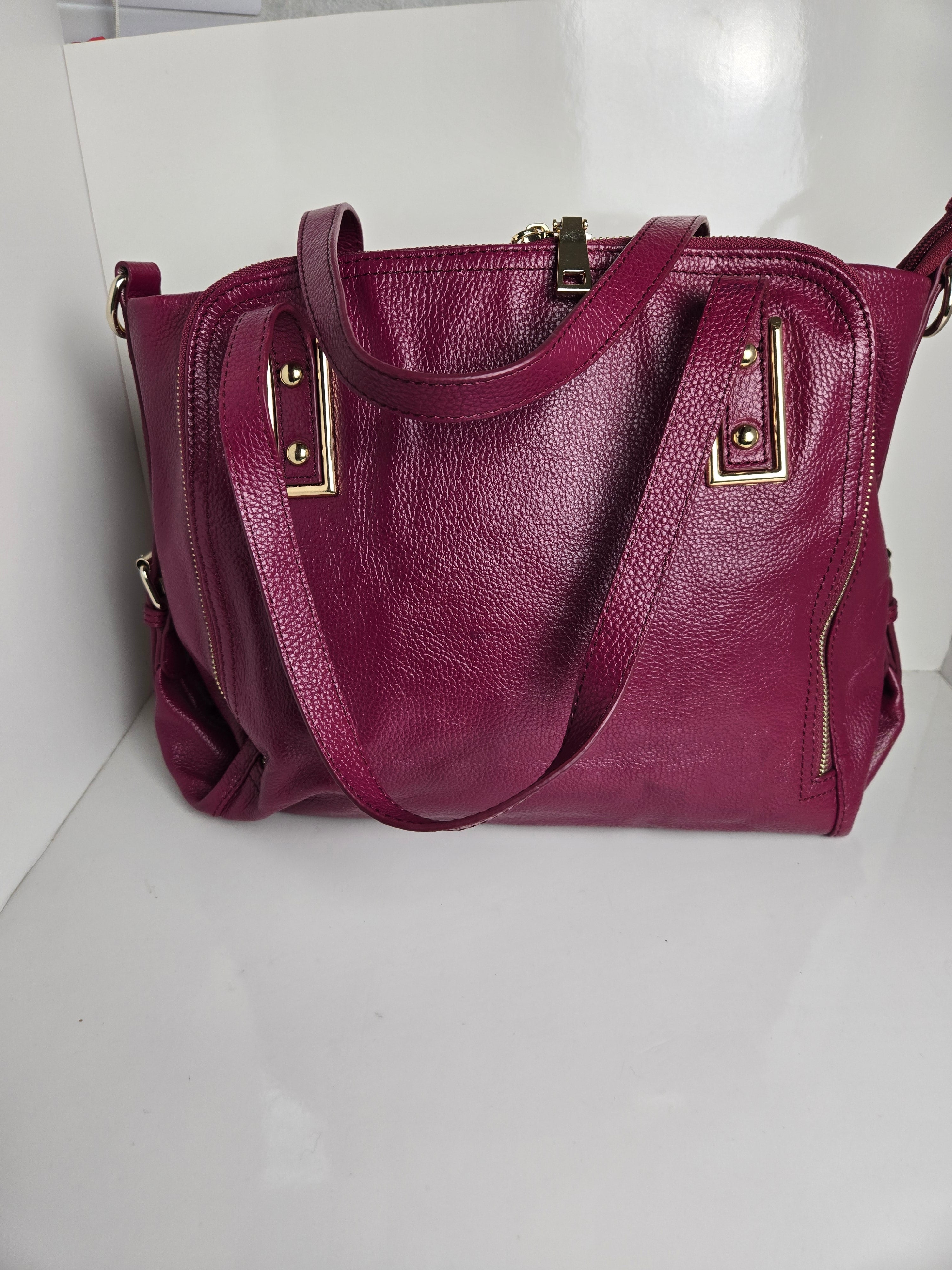 Raspberry Leather Multi compartment Shoulder/Crossbody Bag