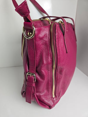 Raspberry Leather Multi compartment Shoulder/Crossbody Bag