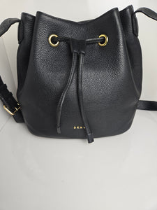 DKNY Black Leather Drawstring Bucket Bag