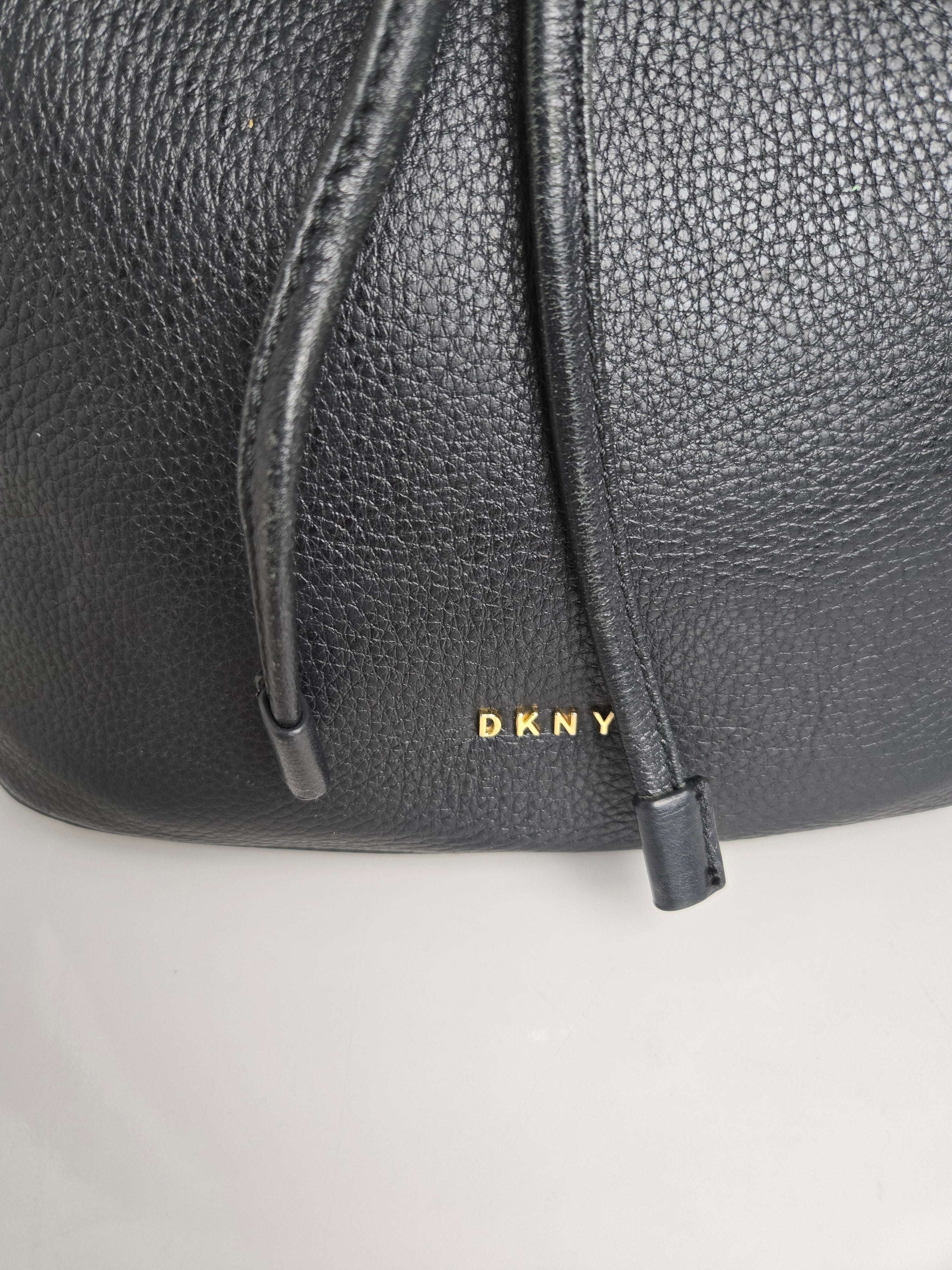 DKNY Black Leather Drawstring Bucket Bag