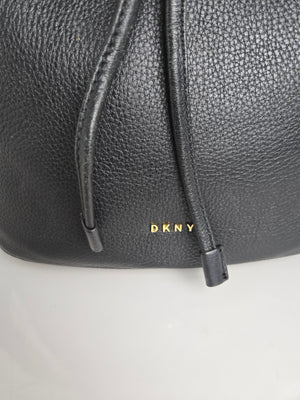 DKNY Black Leather Drawstring Bucket Bag