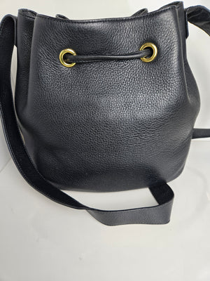 DKNY Black Leather Drawstring Bucket Bag