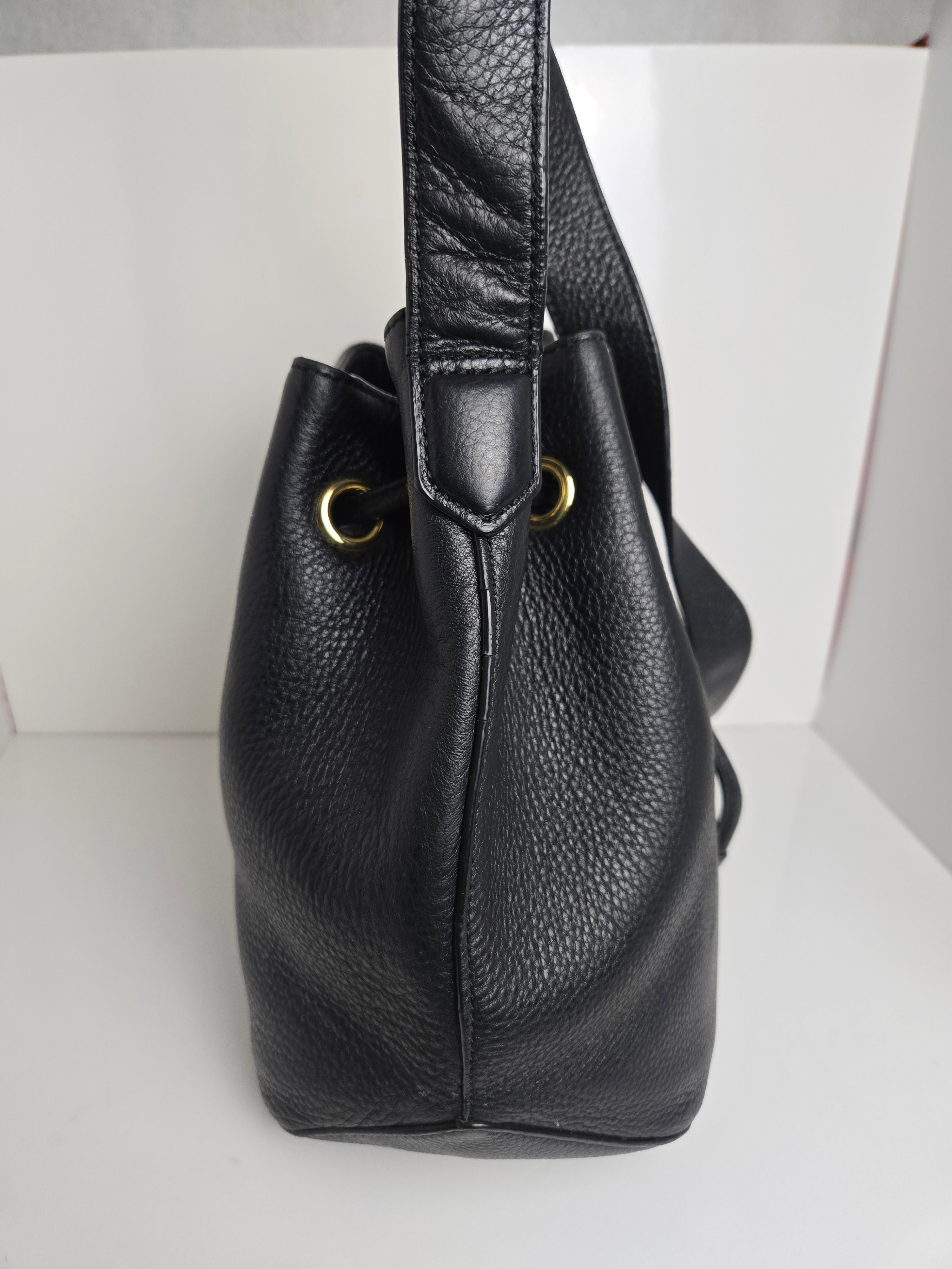 DKNY Black Leather Drawstring Bucket Bag