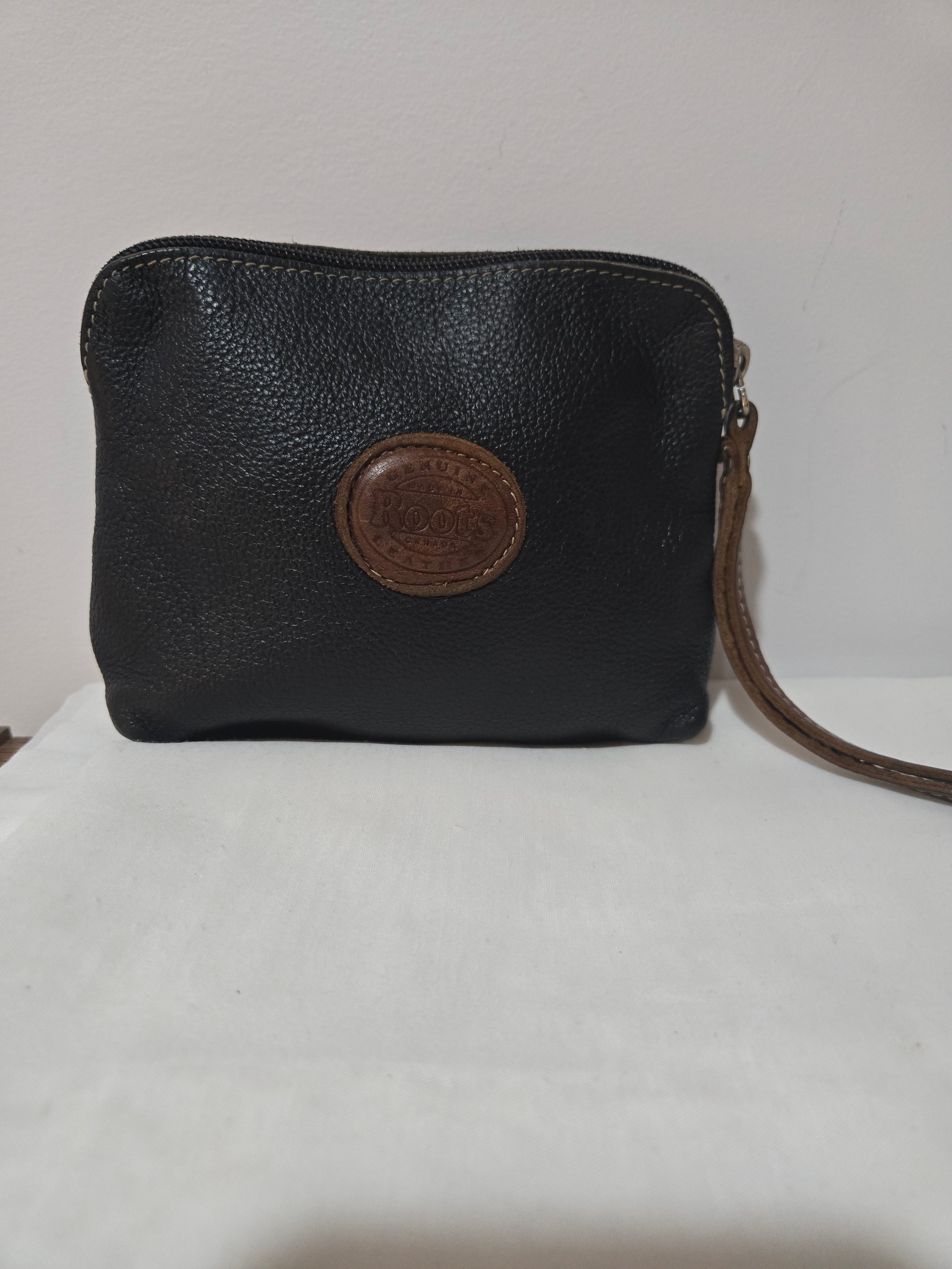 Roots Black and Brown Leather Wristlet