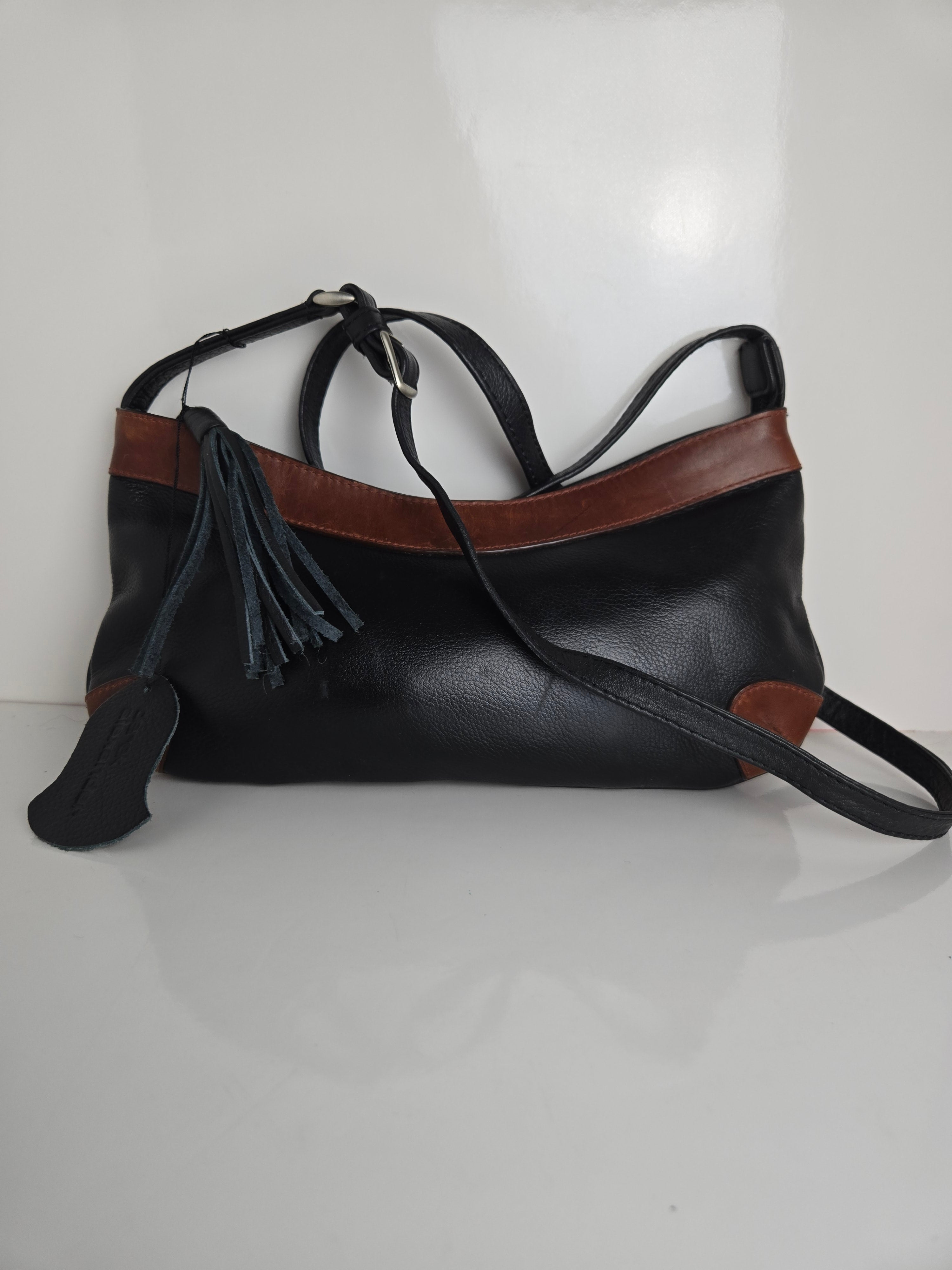 Derek Alexander Black and Brown Leather Shoulder/Crossbody Bag