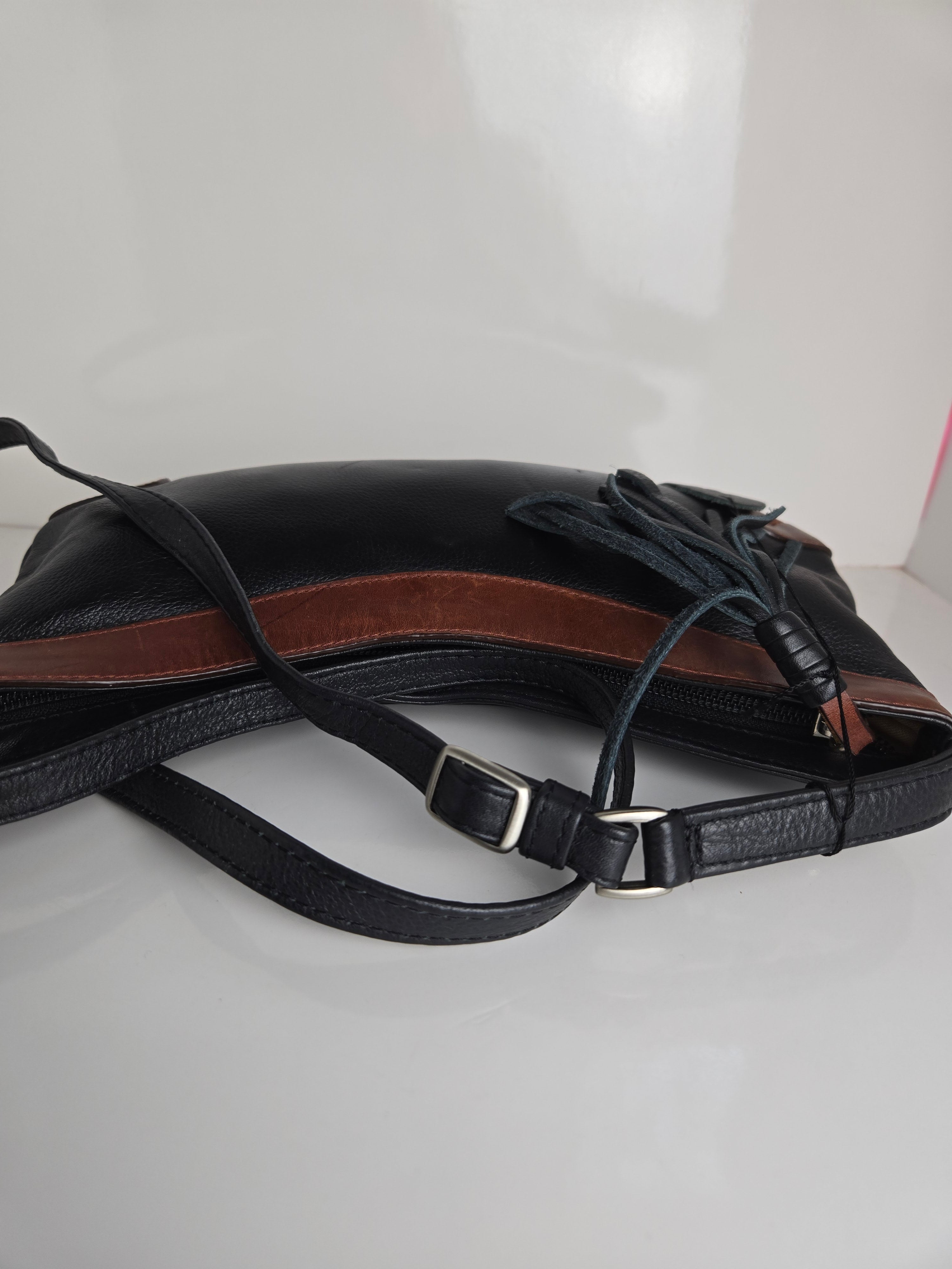 Derek Alexander Black and Brown Leather Shoulder/Crossbody Bag