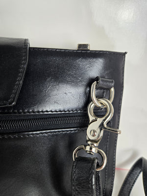 Danier Black Leather Multi compartment Shoulder/Crossbody Bag