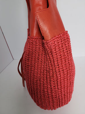 Beautiful Red Leather and Macrame Bag